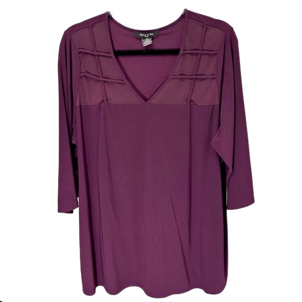 Adele & May Women’s Blouse Purple 3/4 Sleeve V Neck Stretch Pullover Plus 2X